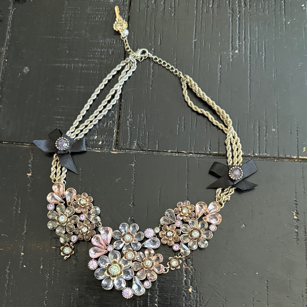 Betsey Johnson Floral Crystal Bib Necklace - Pink & Lavender Accents